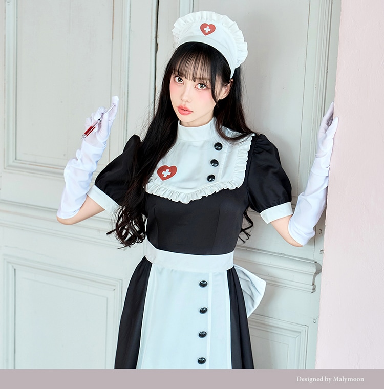 【即日発送】【中村里砂着用】クラシカルミッドセンチュリーナース《ハロウィンコスプレ6点セット》【Malymoon/マリームーン】【CS-25-10355】