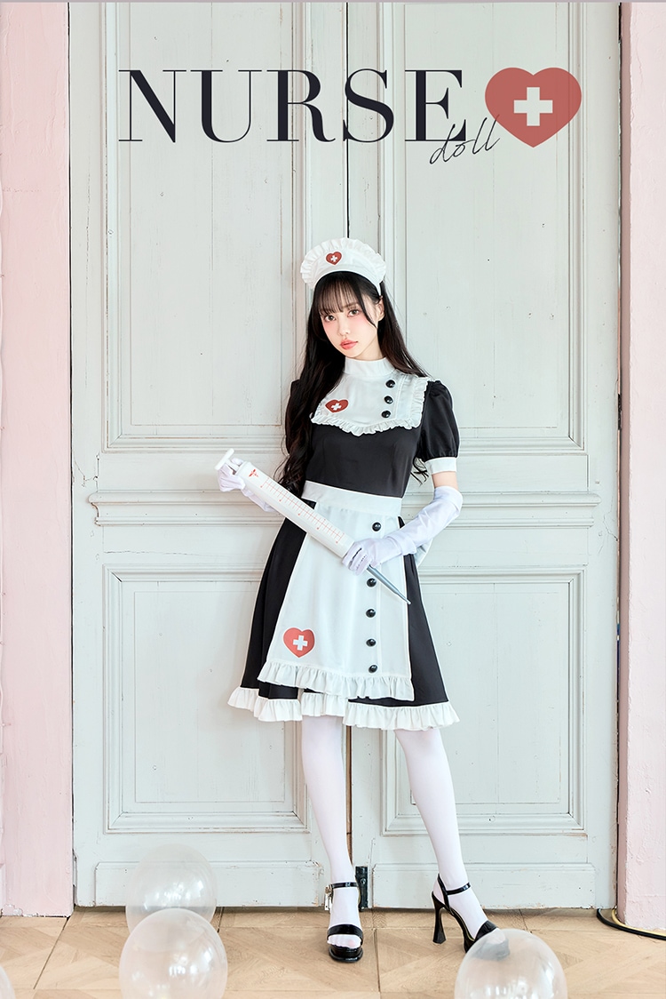 【即日発送】【中村里砂着用】クラシカルミッドセンチュリーナース《ハロウィンコスプレ6点セット》【Malymoon/マリームーン】【CS-25-10355】