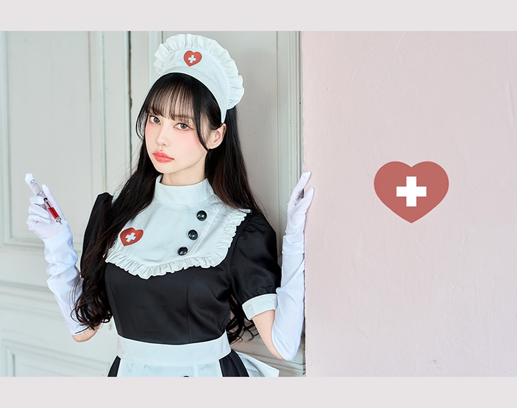 【即日発送】【中村里砂着用】クラシカルミッドセンチュリーナース《ハロウィンコスプレ6点セット》【Malymoon/マリームーン】【CS-25-10355】