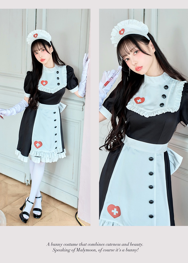 【即日発送】【中村里砂着用】クラシカルミッドセンチュリーナース《ハロウィンコスプレ6点セット》【Malymoon/マリームーン】【CS-25-10355】
