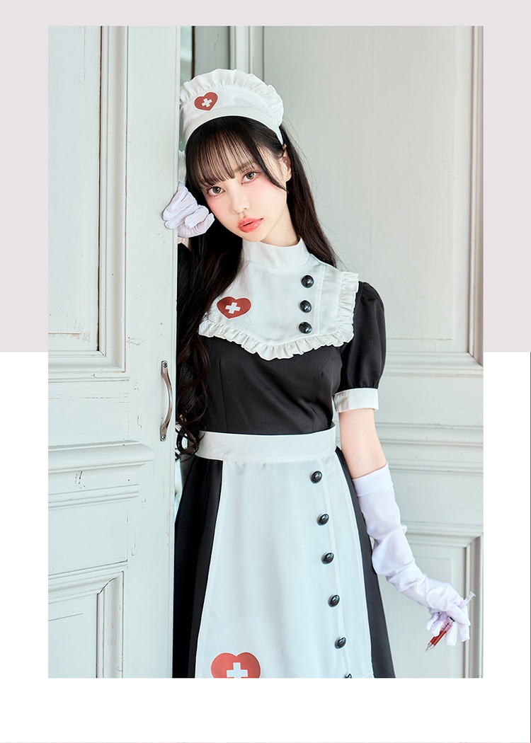 【即日発送】【中村里砂着用】クラシカルミッドセンチュリーナース《ハロウィンコスプレ6点セット》【Malymoon/マリームーン】【CS-25-10355】