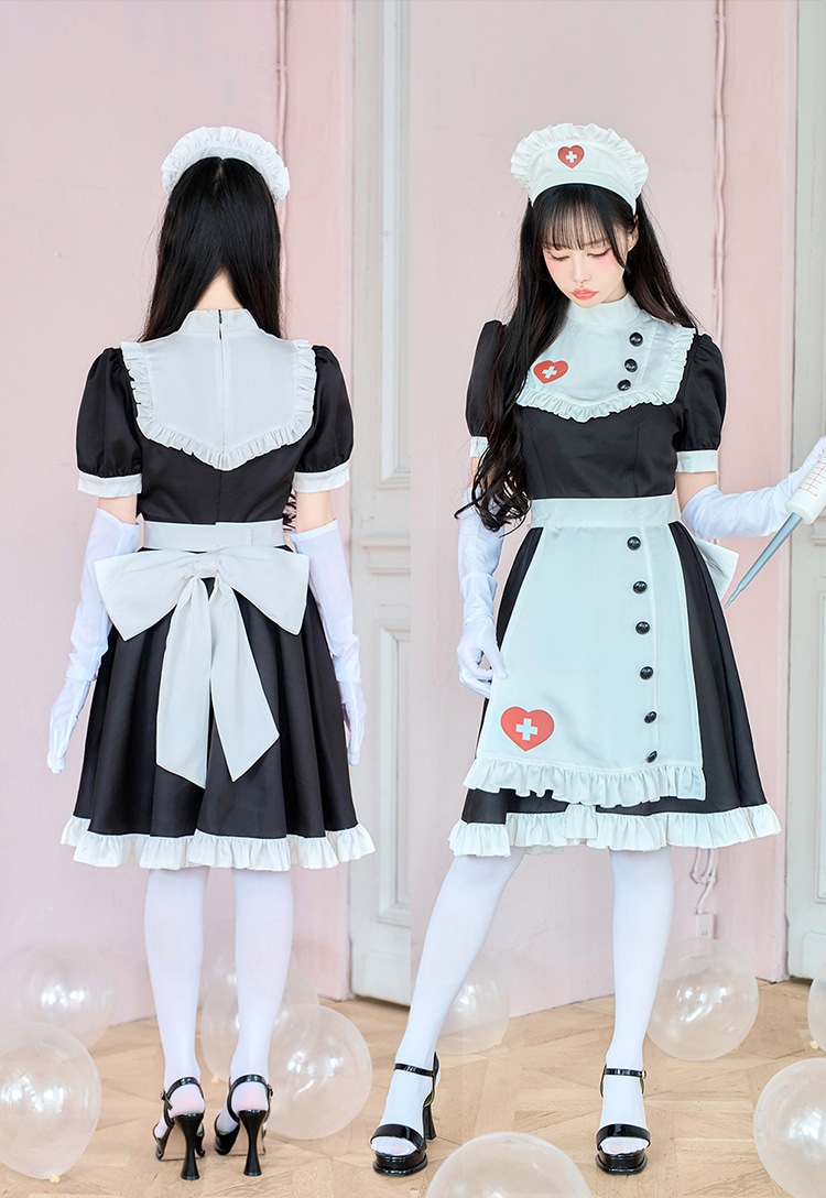 【即日発送】【中村里砂着用】クラシカルミッドセンチュリーナース《ハロウィンコスプレ6点セット》【Malymoon/マリームーン】【CS-25-10355】