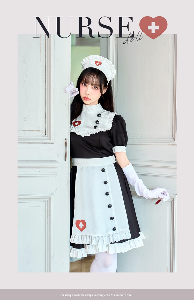 【即日発送】【中村里砂着用】クラシカルミッドセンチュリーナース《ハロウィンコスプレ6点セット》【Malymoon/マリームーン】【CS-25-10355】