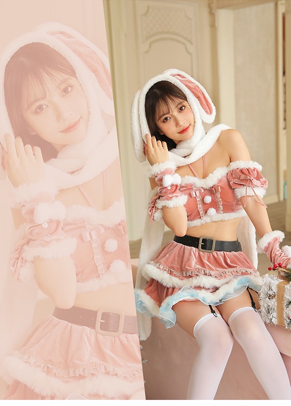 【レッドは予約-12月上旬頃より順次発送予定】たれ耳バニーサンタ《クリスマスコスプレ9点セット》【Malymoon/マリームーン】【9614】