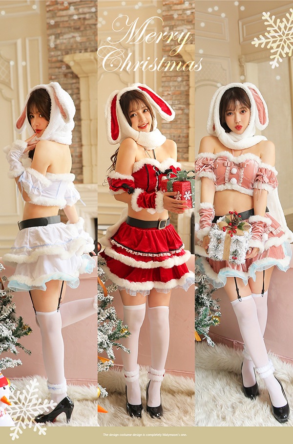 【レッドは予約-12月上旬頃より順次発送予定】たれ耳バニーサンタ《クリスマスコスプレ9点セット》【Malymoon/マリームーン】【9614】
