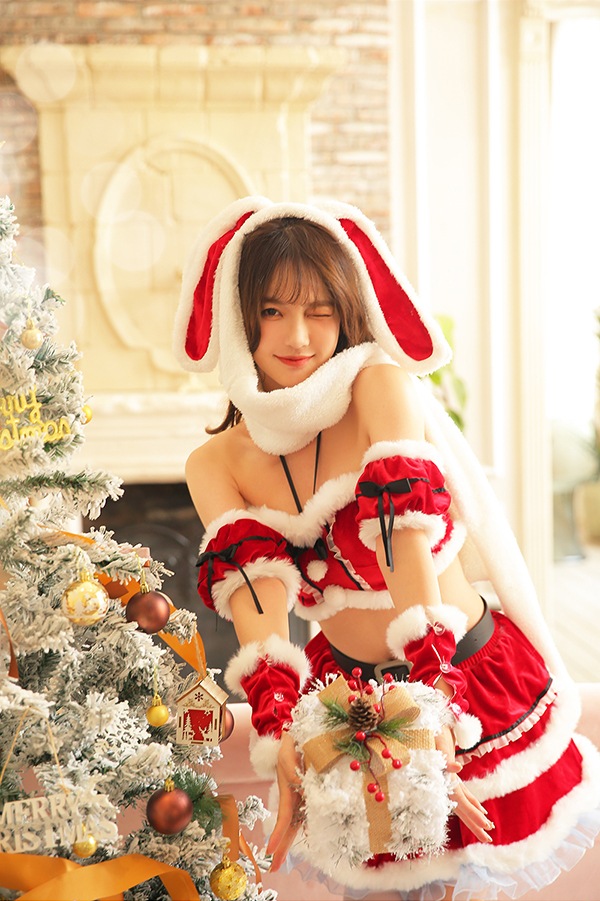 【レッドは予約-12月上旬頃より順次発送予定】たれ耳バニーサンタ《クリスマスコスプレ9点セット》【Malymoon/マリームーン】【9614】