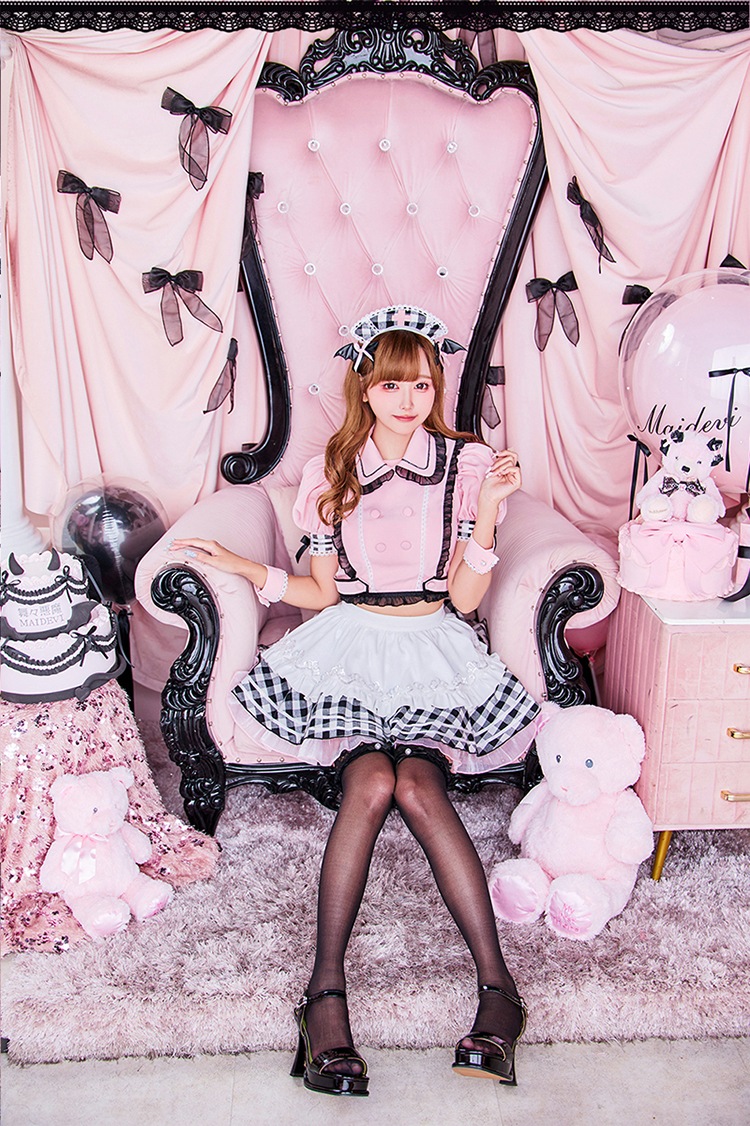 【即日発送】【舞々悪魔×Malymoon】チェックフリルラブミーデビルナース《ハロウィンコスプレ8点セット》【Malymoon/マリームーン】【CS25110】