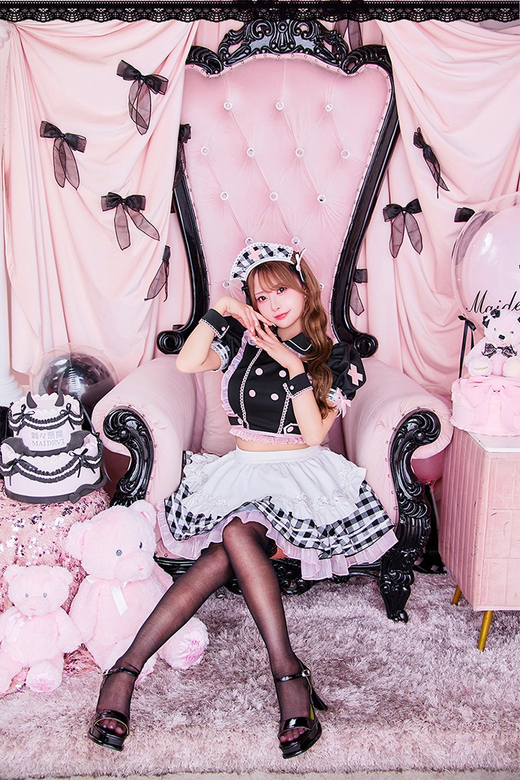 【即日発送】【舞々悪魔×Malymoon】チェックフリルラブミーデビルナース《ハロウィンコスプレ8点セット》【Malymoon/マリームーン】【CS25110】