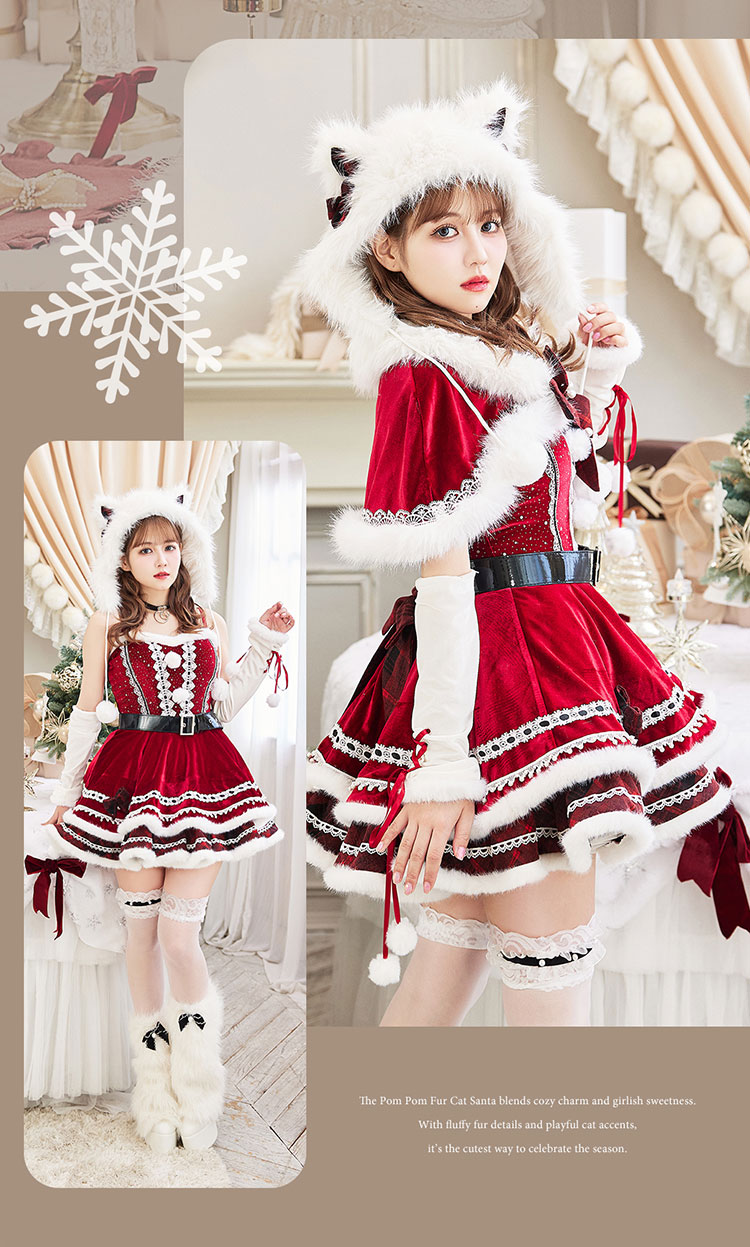 即日発送　2カラーキャットサンタ　クリスマスコスプレ10点セット　m9727 即日発送 2カラーキャットサンタ クリスマスコスプレ10点セット m9727