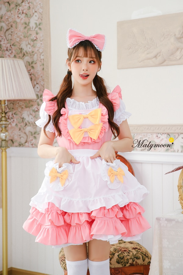 【取り寄せ】【レビュー投稿で白ニーハイプレゼント】完全受注オーダー高級メイド服《かわいいコスプレ3点セット》【odrm8157】