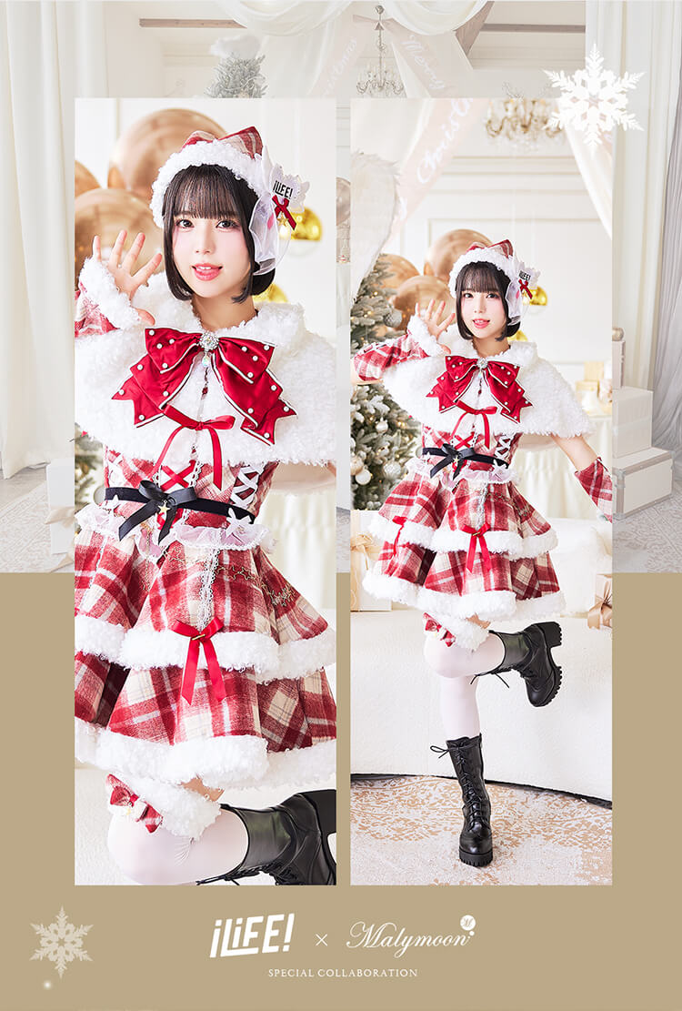 【予約-12月18日頃より順次発送予定】【iLiFE!×Malymoonスペシャルコラボ】メロウチェックアイドルサンタ《クリスマスコスプレ12点セット》【Malymoon/マリームーン】【CS25073】