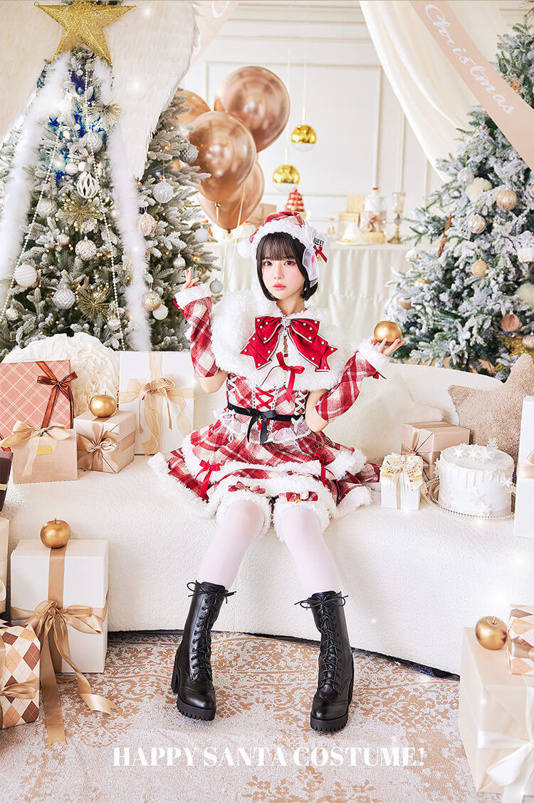【予約-12月18日頃より順次発送予定】【iLiFE!×Malymoonスペシャルコラボ】メロウチェックアイドルサンタ《クリスマスコスプレ12点セット》【Malymoon/マリームーン】【CS25073】