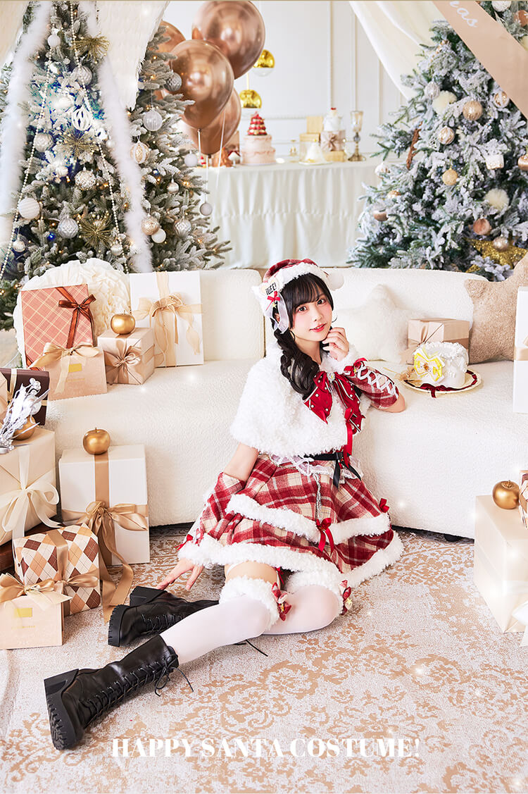 【予約-12月18日頃より順次発送予定】【iLiFE!×Malymoonスペシャルコラボ】メロウチェックアイドルサンタ《クリスマスコスプレ12点セット》【Malymoon/マリームーン】【CS25073】