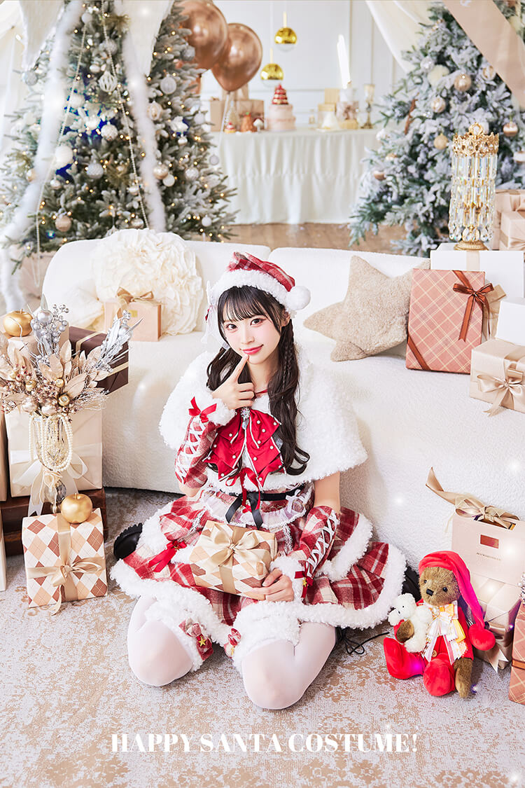 【予約-12月18日頃より順次発送予定】【iLiFE!×Malymoonスペシャルコラボ】メロウチェックアイドルサンタ《クリスマスコスプレ12点セット》【Malymoon/マリームーン】【CS25073】