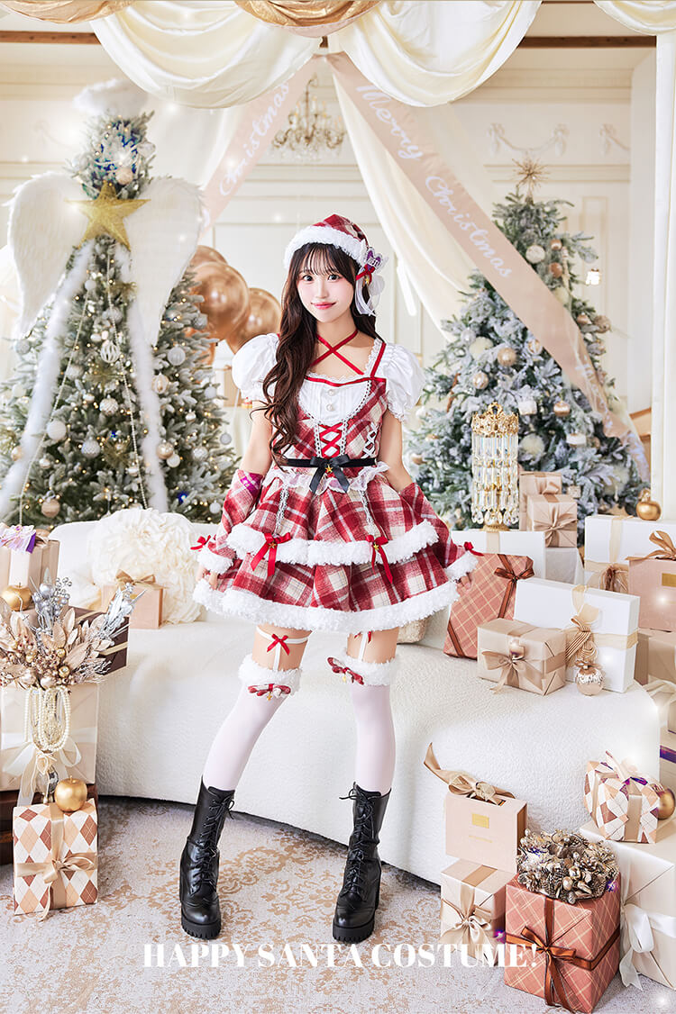 【予約-12月18日頃より順次発送予定】【iLiFE!×Malymoonスペシャルコラボ】メロウチェックアイドルサンタ《クリスマスコスプレ12点セット》【Malymoon/マリームーン】【CS25073】