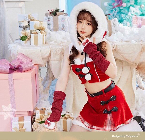 【1~3営業日で発送】ダッフルコート風サンタ《クリスマスコスプレ7点セット》【Malymoon/マリームーン】【s9631】