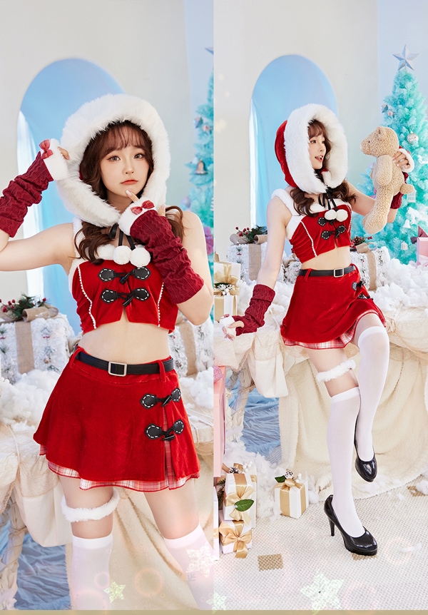 【1~3営業日で発送】ダッフルコート風サンタ《クリスマスコスプレ7点セット》【Malymoon/マリームーン】【s9631】