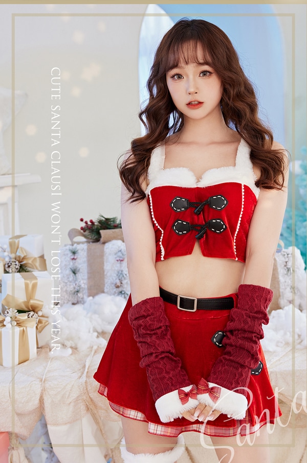 【1~3営業日で発送】ダッフルコート風サンタ《クリスマスコスプレ7点セット》【Malymoon/マリームーン】【s9631】