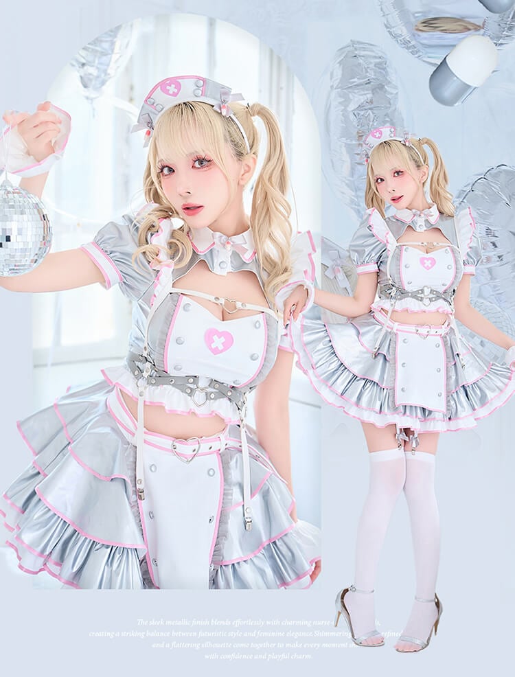 【予約-8月下旬頃より順次発送予定】メタリックサイバーナース《ハロウィンコスプレ10点セット》【Malymoon/マリームーン】【CS26071】