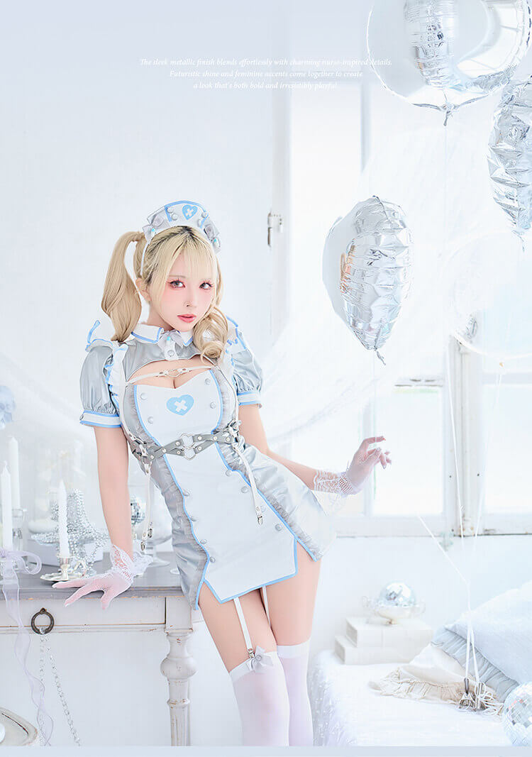 【予約-10月上旬頃より順次発送予定】メタリックハートミニナース《ハロウィンコスプレ8点セット》【Malymoon/マリームーン】【CS26098】