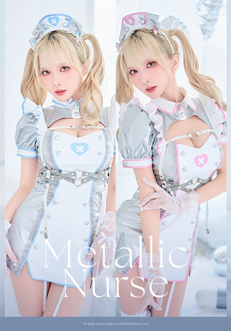 【予約-10月上旬頃より順次発送予定】メタリックハートミニナース《ハロウィンコスプレ8点セット》【Malymoon/マリームーン】【CS26098】