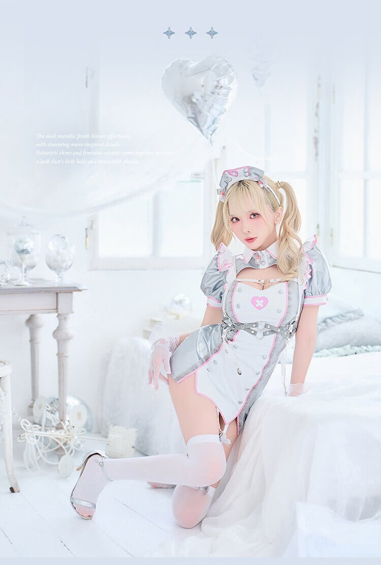 【MLサイズは予約】メタリックハートミニナース《ハロウィンコスプレ8点セット》【Malymoon/マリームーン】【CS26098】