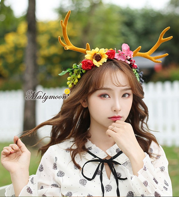 カチューシャ クリスマス トナカイ お花 飾りつき ハンドメイド コスプレ小物 Hp05 コスプレ小物 トナカイカチューシャ Reindeer Headpiece Malymoon マリームーン オフィシャルウェブストア