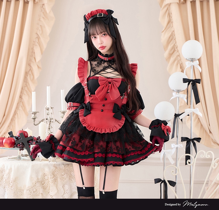【即日発送】【中村里砂着用】ラルムノワールメイド《ハロウィンコスプレ10点セット》【Malymoon/マリームーン】【CS25018】
