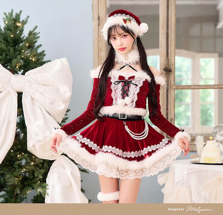 【予約-11月中旬頃より順次発送予定】【中村里砂着用】クリスタルスノークロスネックサンタ《クリスマスコスプレ10点セット》【Malymoon/マリームーン】【CS25066】