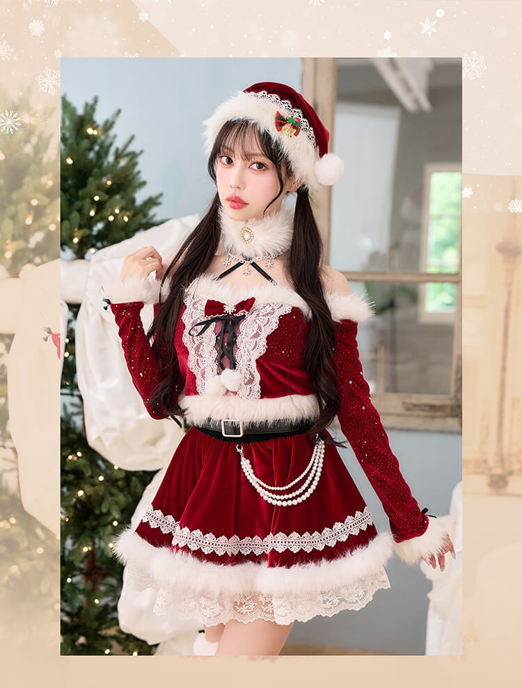 【予約-11月中旬頃より順次発送予定】【中村里砂着用】クリスタルスノークロスネックサンタ《クリスマスコスプレ10点セット》【Malymoon/マリームーン】【CS25066】