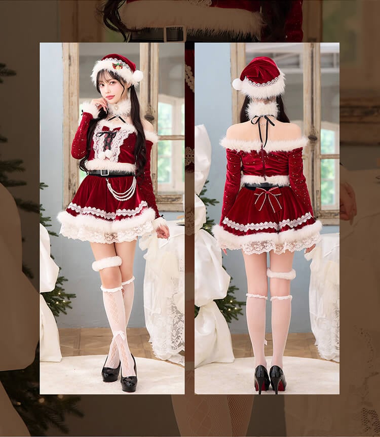 【予約-11月中旬頃より順次発送予定】【中村里砂着用】クリスタルスノークロスネックサンタ《クリスマスコスプレ10点セット》【Malymoon/マリームーン】【CS25066】