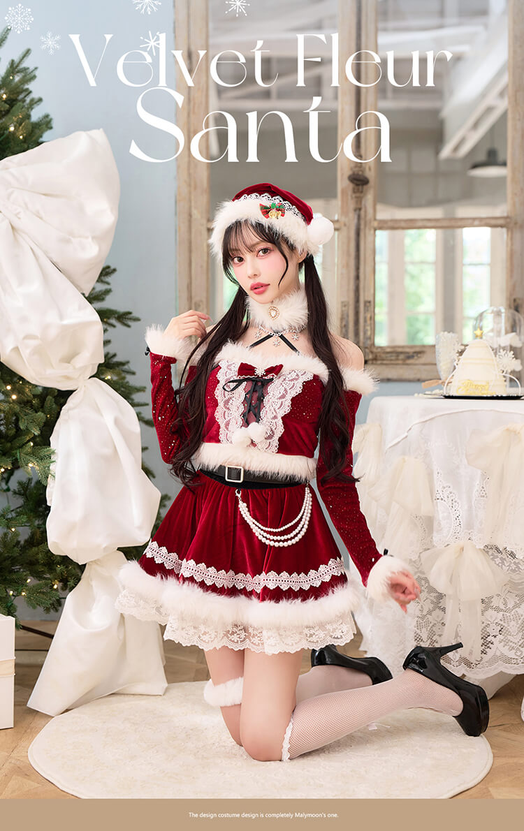 【予約-11月中旬頃より順次発送予定】【中村里砂着用】クリスタルスノークロスネックサンタ《クリスマスコスプレ10点セット》【Malymoon/マリームーン】【CS25066】