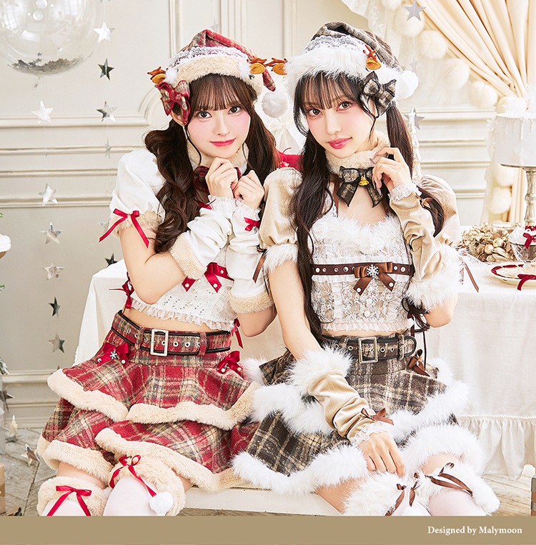 【予約-11月中旬頃より順次発送予定】【中村里砂&藤咲凪着用】フレンチチェックノエルトナカイ《クリスマスコスプレ9点セット》【Malymoon/マリームーン】【CS25050】