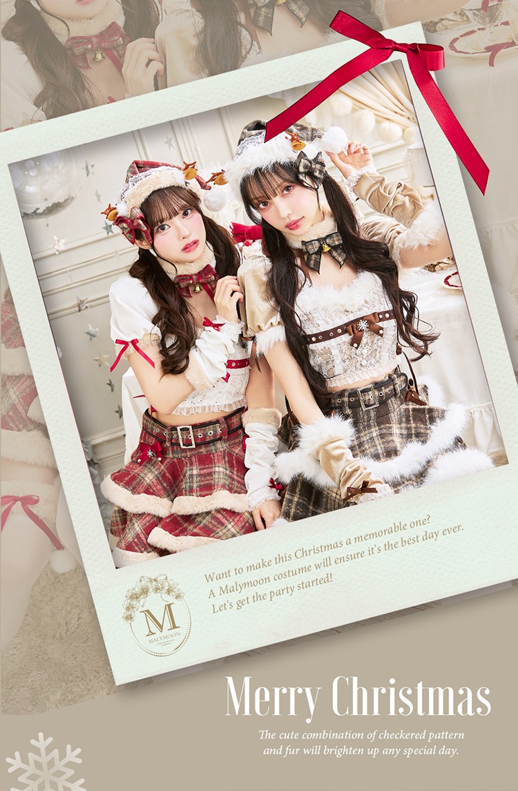 【予約-11月中旬頃より順次発送予定】【中村里砂&藤咲凪着用】フレンチチェックノエルトナカイ《クリスマスコスプレ9点セット》【Malymoon/マリームーン】【CS25050】