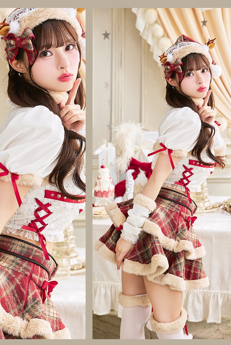 【予約-11月中旬頃より順次発送予定】【中村里砂&藤咲凪着用】フレンチチェックノエルトナカイ《クリスマスコスプレ9点セット》【Malymoon/マリームーン】【CS25050】