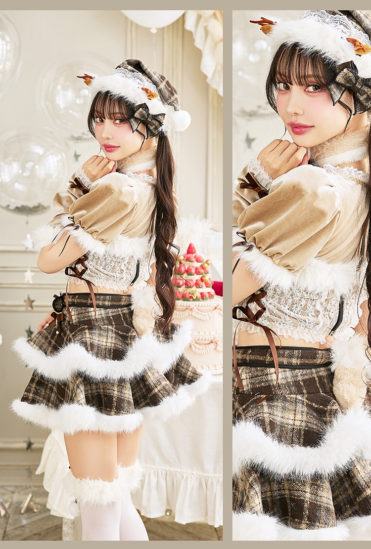 【予約-11月中旬頃より順次発送予定】【中村里砂&藤咲凪着用】フレンチチェックノエルトナカイ《クリスマスコスプレ9点セット》【Malymoon/マリームーン】【CS25050】