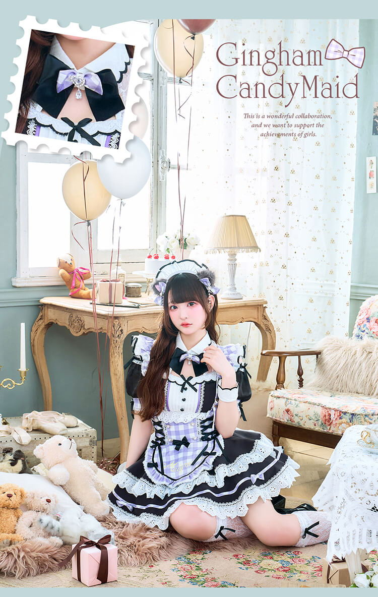 【即日発送】【きゅるりんってしてみて着用】ギンガムキャンディメイド《オリジナルコスプレ12点セット》【Malymoon/マリームーン】【CS25224-3】