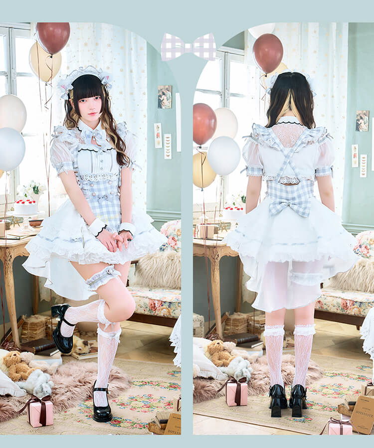 【即日発送】【きゅるりんってしてみて着用】ギンガムキャンディメイド《オリジナルコスプレ12点セット》【Malymoon/マリームーン】【CS25224-3】
