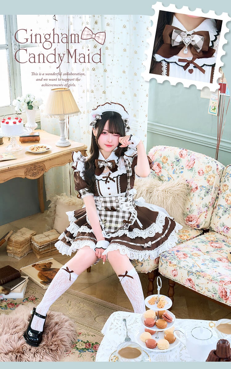 【即日発送】【きゅるりんってしてみて着用】ギンガムキャンディメイド《オリジナルコスプレ12点セット》【Malymoon/マリームーン】【CS25224-3】