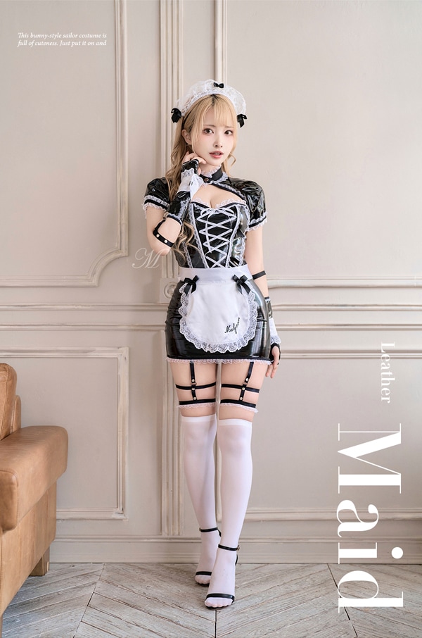【即日発送】編み上げレザーメイド《ハロウィンコスプレ8点セット》【Malymoon/マリームーン】【9748】