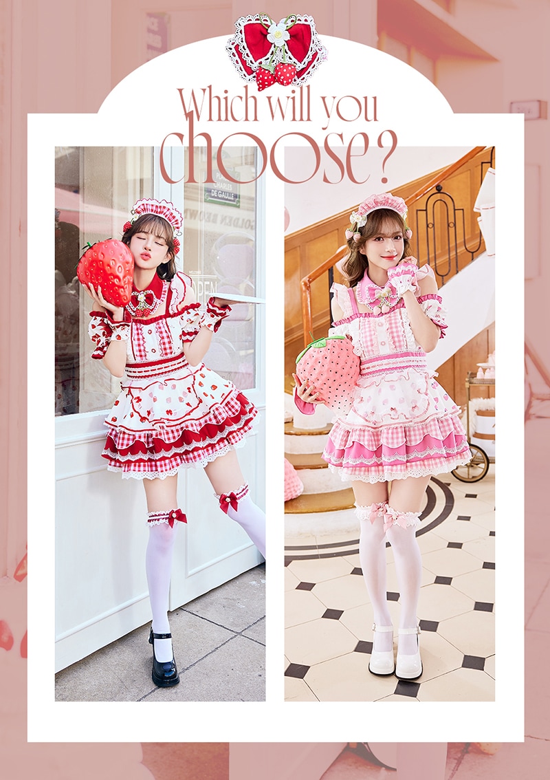 【予約-4月下旬頃より順次発送予定】ストロベリーミルクギンガムメイド《オリジナルコスプレ8点セット》【Malymoon/マリームーン】【CS25212】