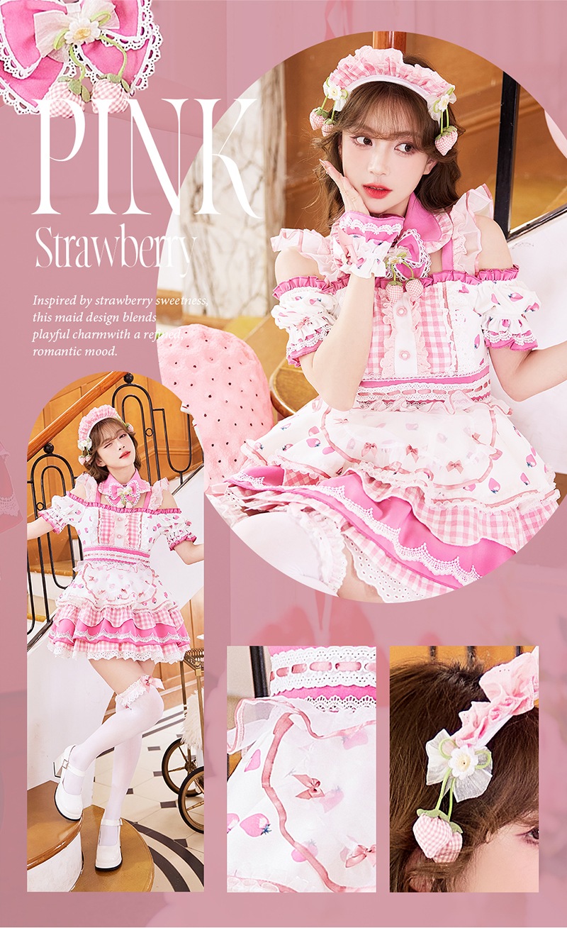 【予約-4月下旬頃より順次発送予定】ストロベリーミルクギンガムメイド《オリジナルコスプレ8点セット》【Malymoon/マリームーン】【CS25212】