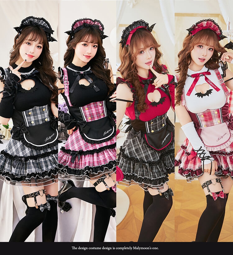 マリームーン ガーリーロックサキュバスメイド ピンク×グレー 一部予約】ガーリーロックサキュバスメイド《ハロウィンコスプレ11点