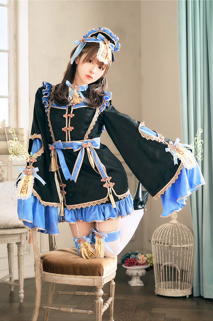 【即日発送】ハニーリボンロリータキョンシー《ハロウィンコスプレ7点セット》【Malymoon/マリームーン】【CS-25-10290】