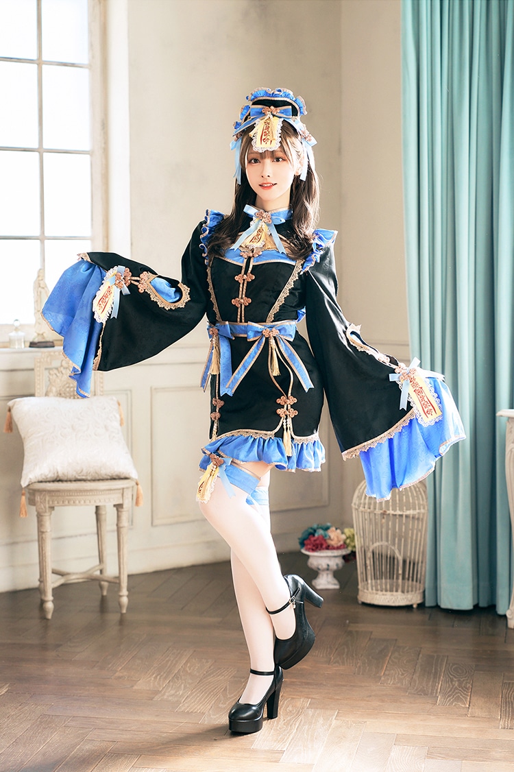【即日発送】ハニーリボンロリータキョンシー《ハロウィンコスプレ7点セット》【Malymoon/マリームーン】【CS-25-10290】