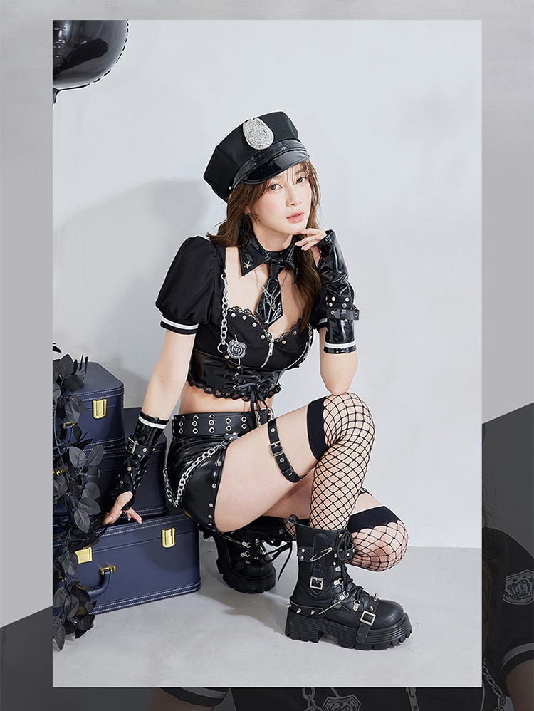 【即日発送】スタッズコードレザーポリス《ハロウィンコスプレ11点セット》【Malymoon/マリームーン】【CS-25-10283】