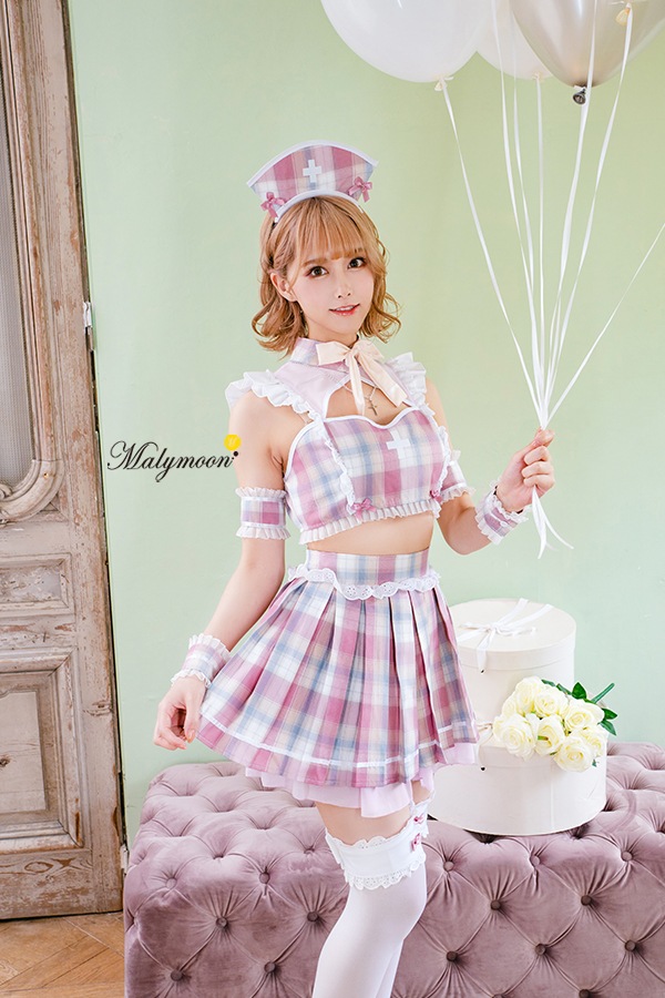 [Same day shipping] [Apu collaboration] Pastel check uniform style nurse【Malymoon】[9572-3]