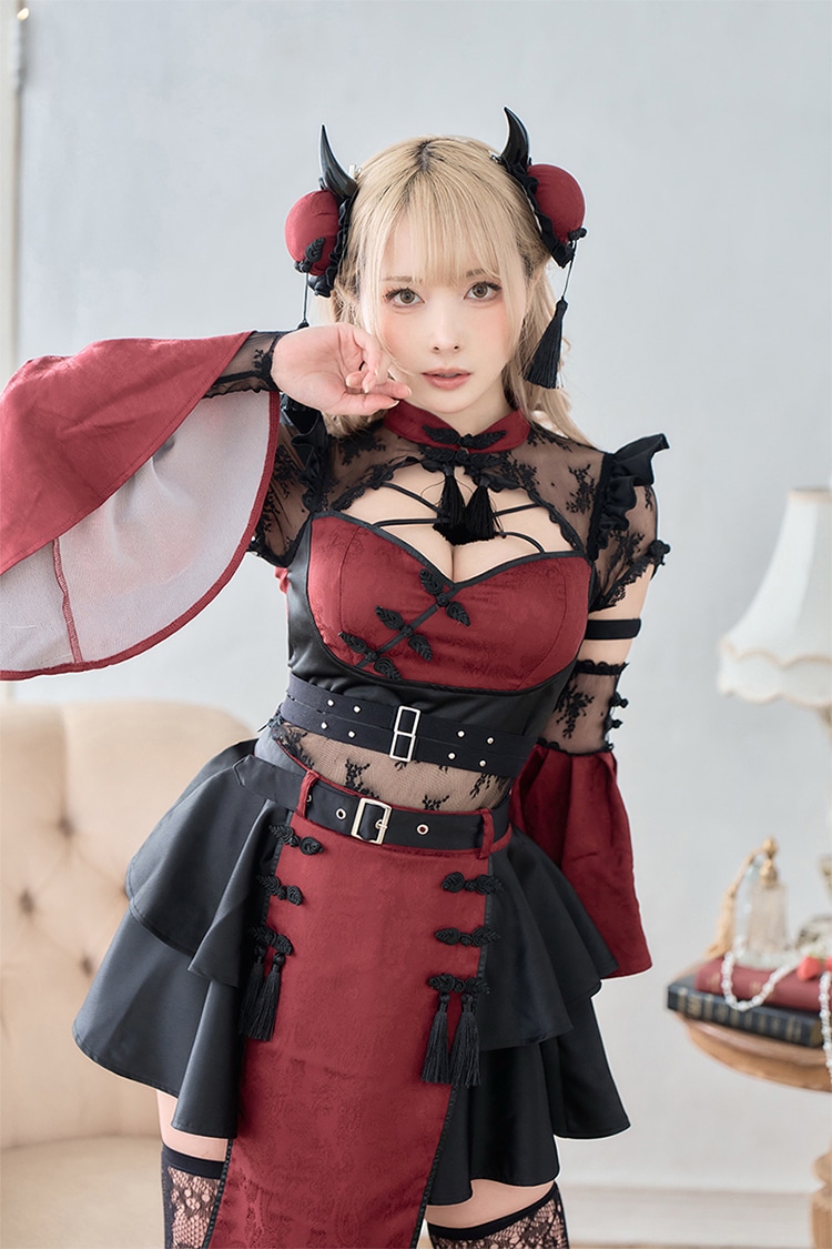 【レッドは予約】ダマスクレースヴィランチャイナ《ハロウィンコスプレ8点セット》【Malymoon/マリームーン】【CS-25-10356】【CS-25-10357】