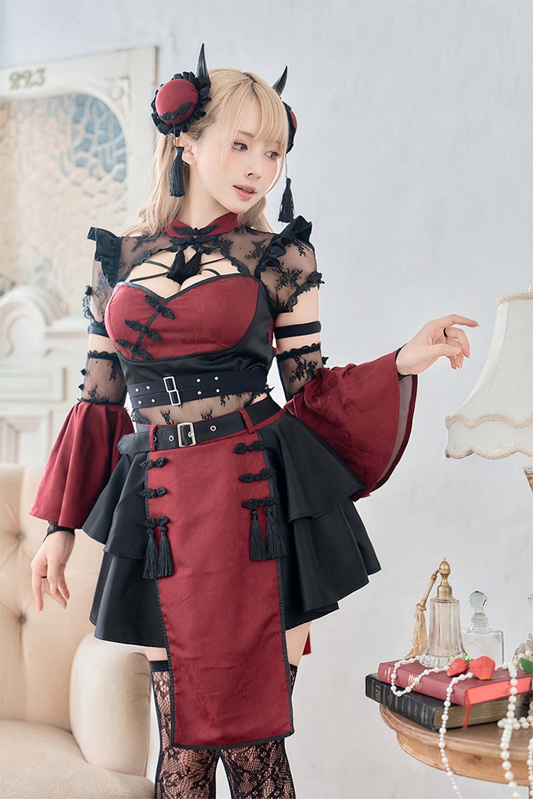 【レッドは予約】ダマスクレースヴィランチャイナ《ハロウィンコスプレ8点セット》【Malymoon/マリームーン】【CS-25-10356】【CS-25-10357】