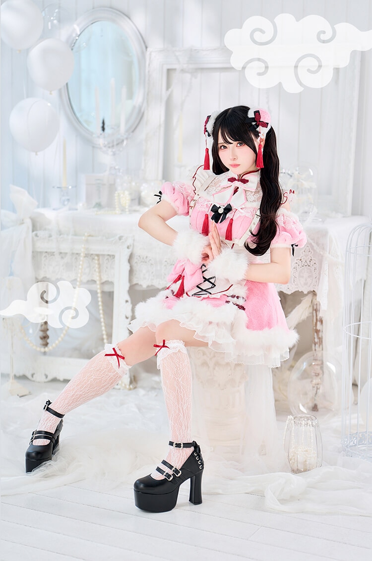 【※訳あり※】【即納】セレニティリボンもこもこファーチャイナ《オリジナルコスプレ7点セット》【CS25113-wake】